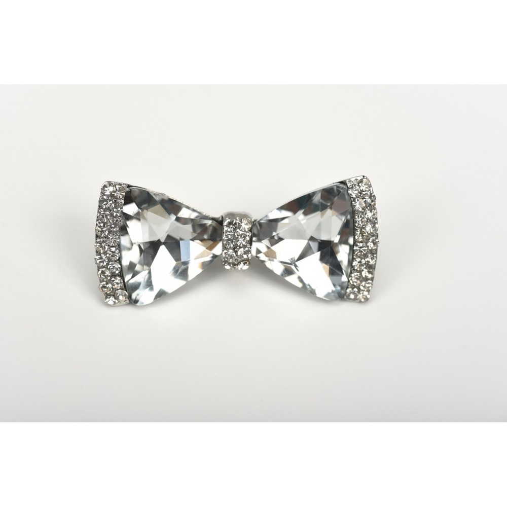 Elegant Silver Crystal & Rhinestone Pre-tied Bow Brooch - Picture 5 of 5